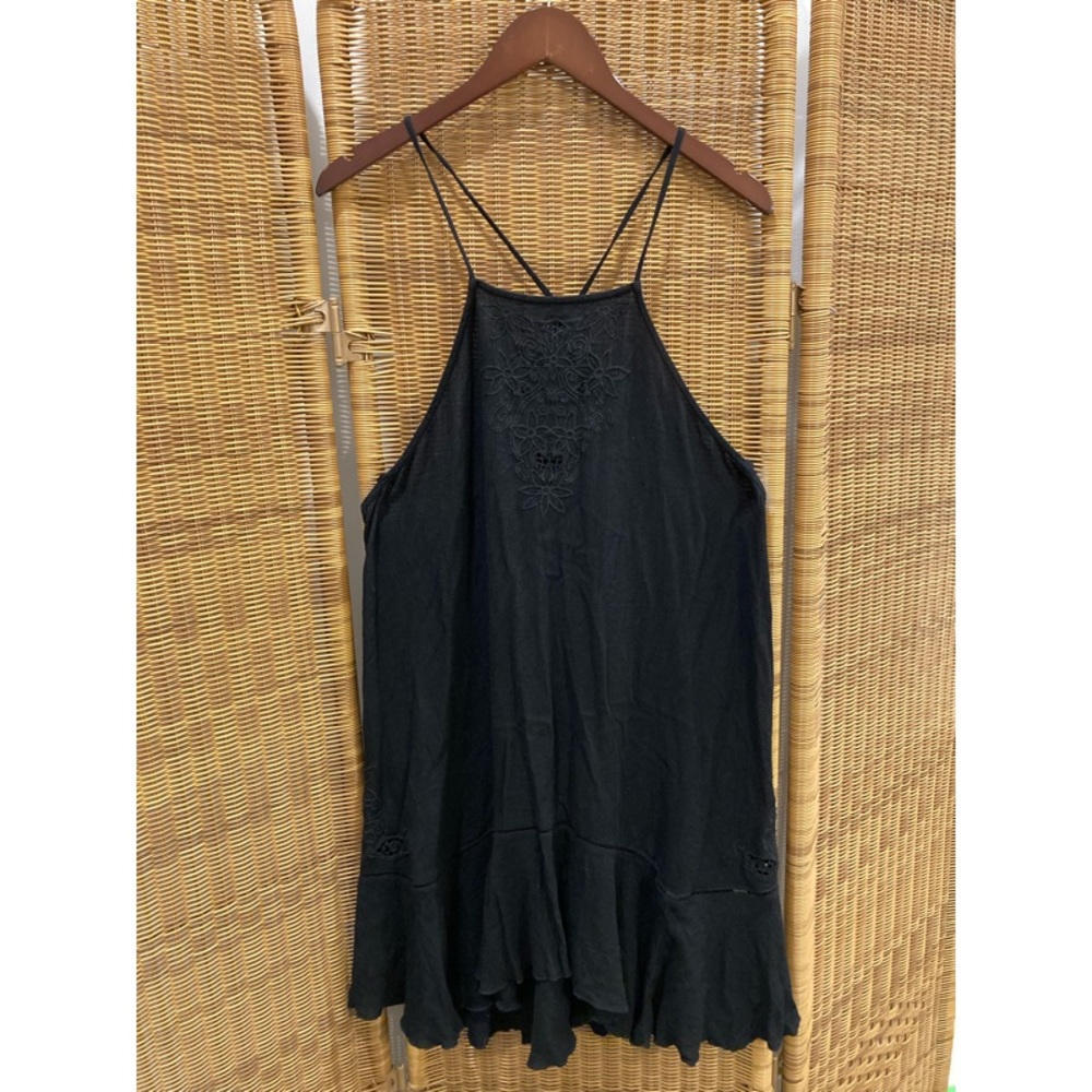 ❤️SOLD❤️Free People Womens Large Black Flowy Embroidered Cut Out Tie Back Dress